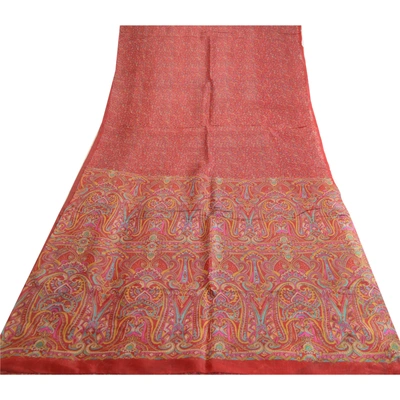 Sanskriti Vintage Sarees Indian Dark Red Pure Silk Printed Sari 5Yd Craft Fabric, PR-63653