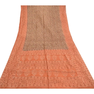 Sanskriti Vintage Sarees Brown Bandhani Printed Pure Silk Sari 5Yd Craft Fabric, PR-60837