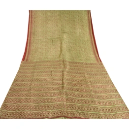 Sanskriti Vintage Sarees Women Printed Green Pure Silk Sari Soft Craft Fabric, PR-60692