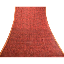 Sanskriti Vintage Sarees Scarlet Zari Border Pure Silk Printed Sari Craft Fabric, PR-63500