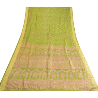 Sanskriti Vintage Sarees From India Green Pure Silk Printed Sari Craft Fabric, PR-63553