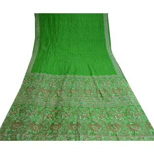 Sanskriti Vintage Green Pure Silk Indian Sarees Printed Sari Soft Craft Fabric, PR-57636