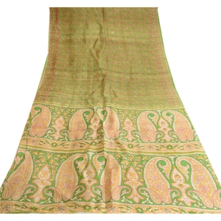 Sanskriti Vintage Green Pure Silk Sarees Printed Sari Soft Floral Craft Fabric, PR-57638