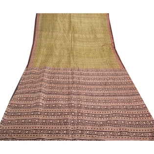 Sanskriti Vintage Green Sarees 100% Pure Silk Printed Sari Soft 5Yd Craft Fabric, PR-53210