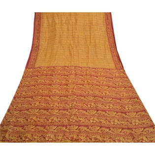 Sanskriti Vintage Mustard Sarees Pure Silk Printed Sari Soft 5Yd Craft Fabric, PR-53470