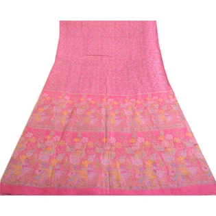 Sanskriti Vintage Sarees Pink Indian Printed Pure Silk Sari Floral Craft Fabric, PR-63623