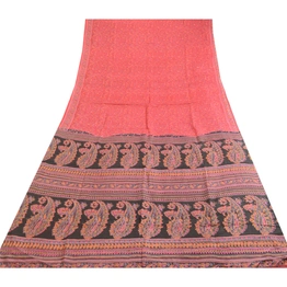 Sanskriti Vintage Sarees Red Indian Pure Silk Printed Sari Soft 5Yd Craft Fabric, PR-63557