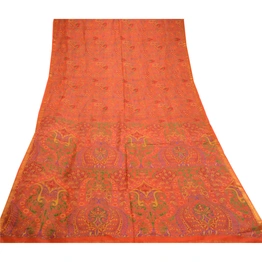 Sanskriti Vintage Red Sarees Pure Silk Printed Zari Border Sari 5Yd Craft Fabric, PR-58549