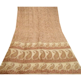 Sanskriti Vintage Brown Indian Sarees 100% Pure Silk Printed Sari Craft Fabric, PR-58476