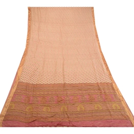 Sanskriti Vintage Pink Sarees Pure Silk Printed Zari Border Sari Craft Fabric, PR-58500