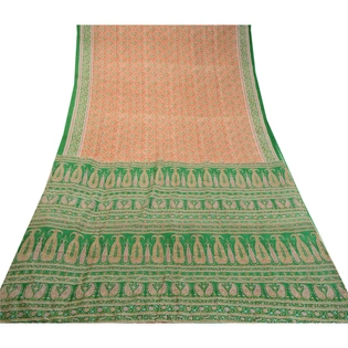 Sanskriti Vintage Red Indian Sarees Pure Silk Printed Sari 5Yd Soft Craft Fabric, PR-58273