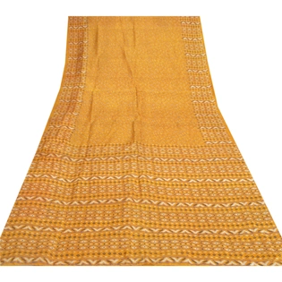 Sanskriti Vintage Mustard Sarees Pure Silk Printed Sari Soft 5Yd Craft Fabric, PR-54443