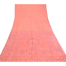 Sanskriti Vintage Sarees From India Pink Pure Silk Printed Sari 5Yd Craft Fabric, PR-61001