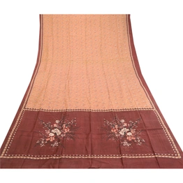 Sanskriti Vintage Sarees Brown 100% Pure Silk Printed Sari 5Yd Soft Craft Fabric, PR-60887