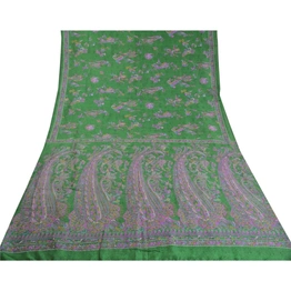 Sanskriti Vintage Sarees Green Pure Silk Indian Printed Sari Floral Craft Fabric, PR-58893