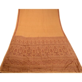 Sanskriti Vintage Salted Caramel Sarees Pure Silk Printed Sari Soft Craft Fabric, PR-58249