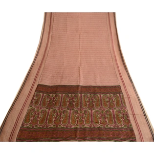 Sanskriti Vintage Sarees Light Pink Pure Silk Printed Sari Floral Craft Fabric, PR-63735