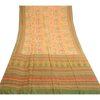 Sanskriti Vintage Multicolor Indian Sarees 100% Pure Silk Printed Sari Fabric, PR-58860