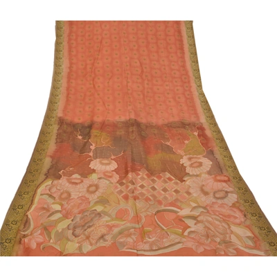 Sanskriti Vintage Shade Of Rust Indian Sarees Pure Silk Printed Sari Craft Fabric, PR-56013