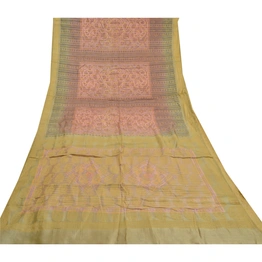 Sanskriti Vintage Brown Indian Sarees 100% Pure Silk Printed Sari Craft Fabric, PR-56101