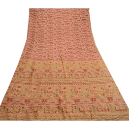 Sanskriti Vintage Sarees Red Human Animal Pure Silk Printed Sari Craft Fabric, PR-61727