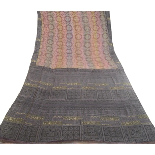 Sanskriti Vintage Sarees Mauve 100% Pure Silk Printed Woven Sari Craft Fabric, PR-62392