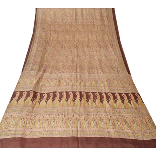 Sanskriti Vintage Brown Sarees 100% Pure Silk Fabric Craft Printed Soft Sari, PR-52594