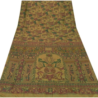 Sanskriti Vintage Green Sarees 100% Pure Silk Printed Indian Sari Craft Fabric, PR-51667