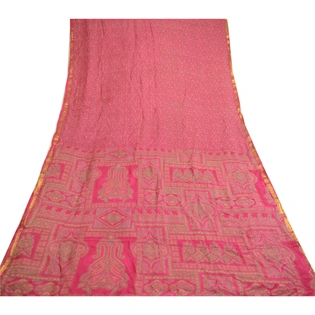 Sanskriti Vintage Pink Sarees 100% Pure Silk Printed Sari 5Yd Soft Craft Fabric, PR-59000