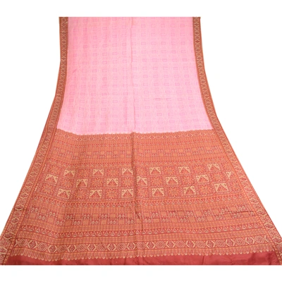 Sanskriti Vintage Pink Indian Sarees Pure Silk Printed Sari Soft Craft Fabric, PR-59102