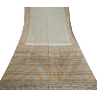 Sanskriti Vintage Sarees Gray Indian Pure Silk Printed Sari Soft Craft Fabric, PR-62265