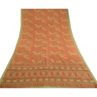 Sanskriti Vintage Brown Sarees Indian Pure Silk Printed Sari Soft Craft Fabric, PR-59505