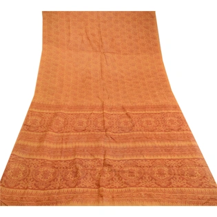 Sanskriti Vintage Saffron Indian Sarees Pure Silk Printed Sari Soft Craft Fabric, PR-59528