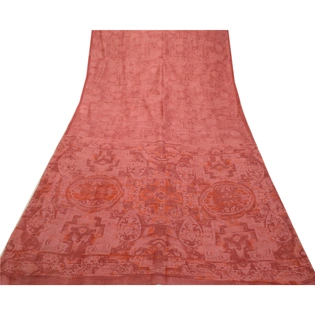 Sanskriti Vintage Sarees Dusty Pink Pure Silk Printed Sari Soft 5Yd Craft Fabric, PR-64195