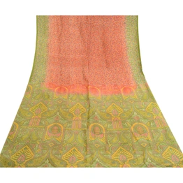 Sanskriti Vintage Orange Indian Sarees Printed Pure Silk Sari Soft Craft Fabric, PR-59375