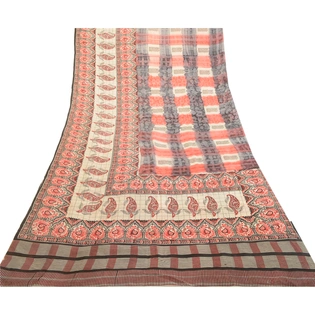 Sanskriti Vintage Sarees From India Red Pure Silk Printed Sari Soft Craft Fabric, PR-63832