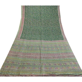 Sanskriti Vintage Sarees Indian Green Pure Silk Printed Sari Soft Craft Fabric, PR-63818