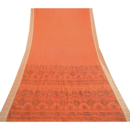 Sanskriti Vintage Sarees From Indian Red Pure Silk Printed Sari 5Yd Craft Fabric, PR-61673