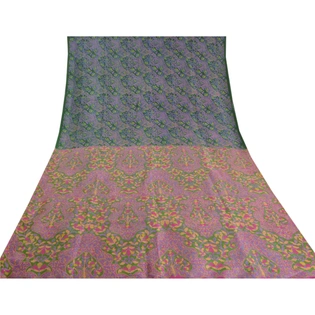 Sanskriti Vintage Green Printed Sarees Pure Silk Sari Floral Soft Craft Fabric, PR-58718