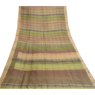 Sanskriti Vintage Indian Multi Sarees Pure Silk Printed Sari 5Yd Craft Fabric, PR-57844