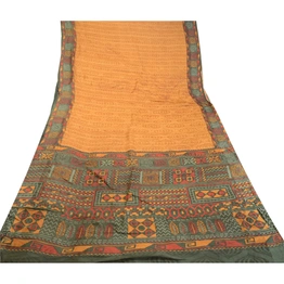 Sanskriti Vintage Brown Sarees 100% Pure Silk Printed Sari 5Yd Soft Craft Fabric, PR-58287