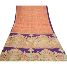 Sanskriti Vintage Orange Printed Sarees Pure Silk Sari Floral Soft Craft Fabric, PR-58739