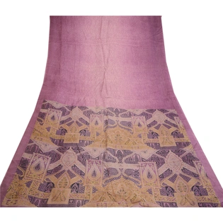 Sanskriti Vintage Purple Printed Sarees Pure Silk Sari Floral Soft Craft Fabric, PR-58707