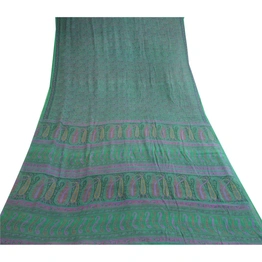 Sanskriti Vintage Green Pure Silk Sarees Printed Sari Floral Soft Craft Fabric, PR-57518