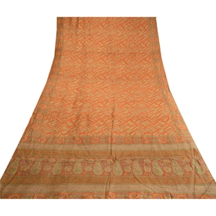 Sanskriti Vintage Sarees Orange 100% Pure Silk Printed Sari Soft Craft Fabric, PR-62763