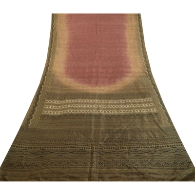 Sanskriti Vintage Sarees Coffee-Brown Pure Silk Printed Sari Floral Craft Fabric, PR-63887