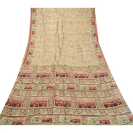 Sanskriti Vintage Sarees Pastel-Green Pure Silk Printed Sari Soft Craft Fabric, PR-63924