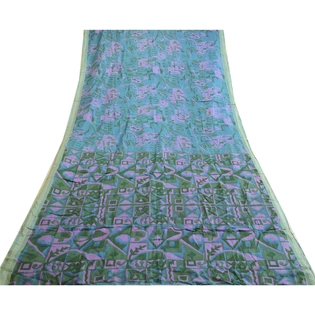 Sanskriti Vintage Sarees Indian Blue Printed Pure Silk Sari Soft Craft Fabric, PR-64111