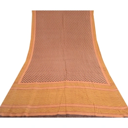 Sanskriti Vintage Sarees From India Brown Pure Silk Printed Sari Craft Fabric, PR-62374