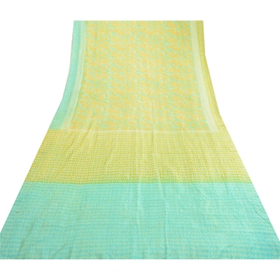 Sanskriti Vintage Green Indian Sarees 100% Pure Silk Printed Sari Craft Fabric, PR-62418